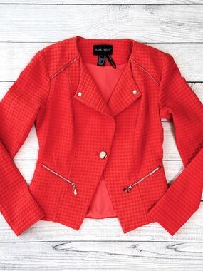 Frank Lyman Textured Moto Jacket | Coral Red | Size 2 | Made in Canada